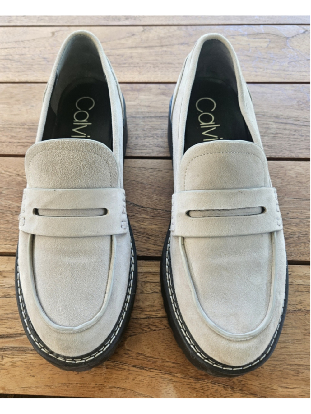 Calvin Klein Suzie Suede Lug Sole Penny Loafers Taupe Beige Size 10